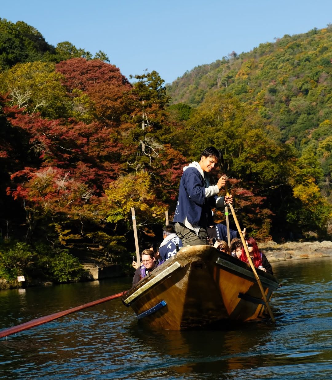 Hozugawa river boat ride boat with visitors